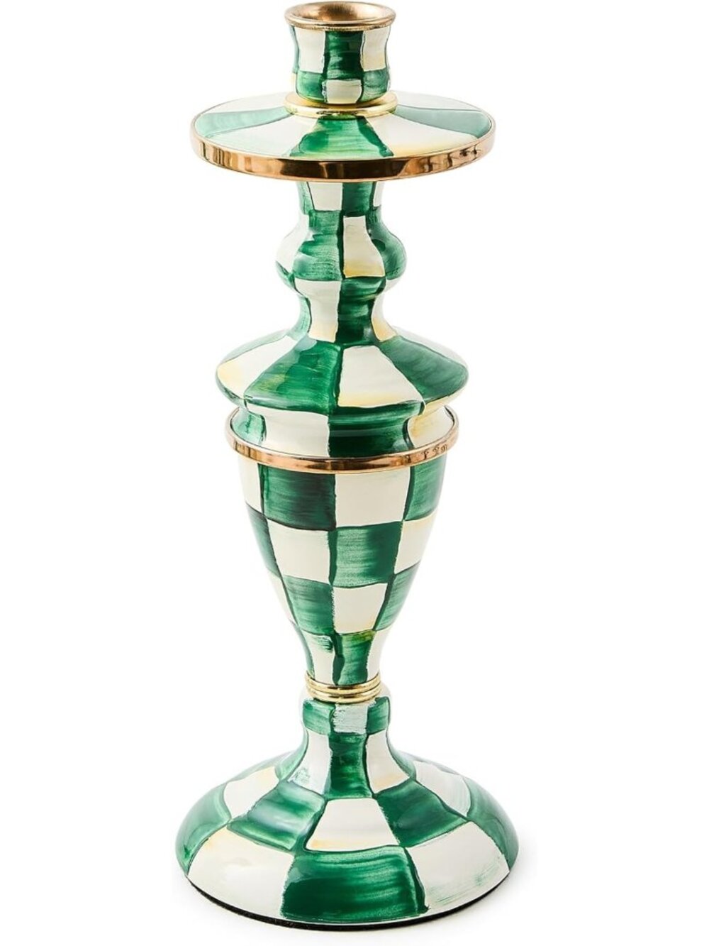 Chic Enamel Candlestick Holder, Medium Green & White Check, Cute Home Decor